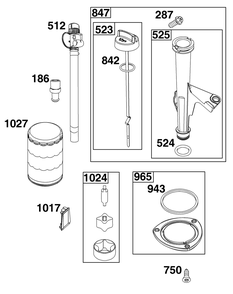 Lubrication Group Diagram and Parts List for 44N677-0064-B5 400000 - 699999 Briggs and Stratton Engine